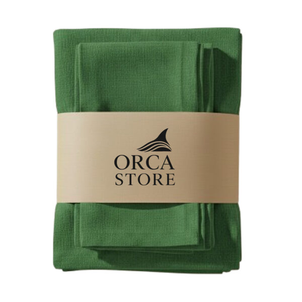 Ensemble 1 Nappe et 6 Serviette de Table haut de gamme en Vert rotana confectionnée en 100% lin قمرايا raffinées fait à la main M20