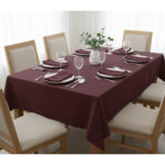 Ensemble 1 Nappe et 6 Serviette de Table haut de gamme en Rouge bordeau confectionnée en 100% lin قمرايا raffinées fait à la main M27 – Image 2