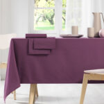 Ensemble 1 Nappe et 6 Serviette de Table haut de gamme en Mauve confectionnée en 100% lin قمرايا raffinées fait à la main M30 – Image 2