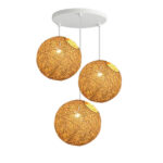 Suspension 3 globes beige en rotin design Armin Home tressé à la main en fil de rotin de style vintage fabrication artisanale T1