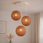 Suspension 3 globes marron en rotin design Armin Home tressé à la main en fil de rotin de style vintage fabrication artisanale T1 – Image 2