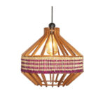 Suspension Trapezz Jonc Bicolor Lampes design Armin Home Suspension ajourée en lamelles de bois et fibre naturelle de style vintage fabrication artisanale T7