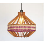 Suspension Trapezz Jonc Bicolor Lampes design Armin Home Suspension ajourée en lamelles de bois et fibre naturelle de style vintage fabrication artisanale T7 – Image 3