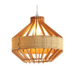 Suspension Trapezz Jonc Lampes design Armin Home Suspension ajourée en lamelles de bois et fibre naturelle de style vintage fabrication artisanale T7