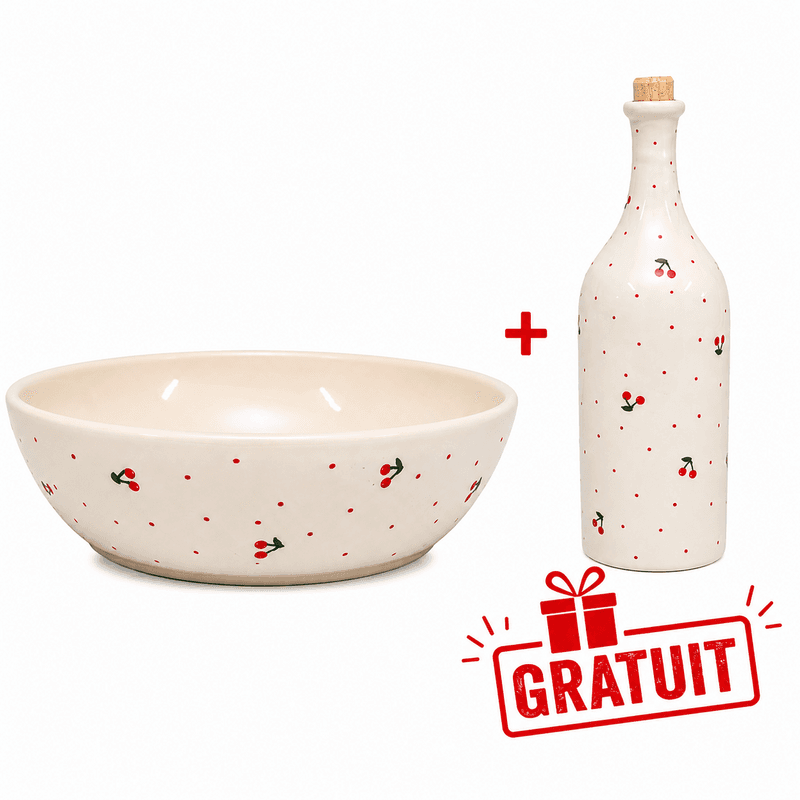 SALADIER Pack Double Plaisir à Table La Cerise : 1 Grand saladier + 1 Gratuit Huilier TOP 2973 – Image 1
