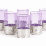 6 verres à the cylindrique et 6 socles martelé  En verre souffle