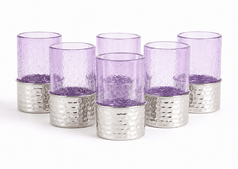 6 verres à the cylindrique et 6 socles martelé En verre souffle (3) 6 verres à the cylindrique et 6 socles martelé En verre souffle – Image 1