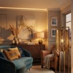 Lampadaire Cylindrique Contemporain Artisanal en Cuivre Doré perforé fait main – Image 4