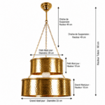 Lustre Deux Éléments à deux niveaux  Artisanal en Cuivre Doré Martelé fait main – Image 2