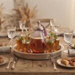 Service à thé 8 pièces en Verre Soufflé Craquelé et Cuivre Martelé fait main – Image 2