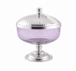 Coupe avec couvercle PM en verre souffle -fait main et cuivre martelé