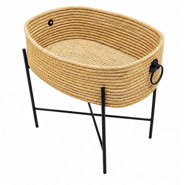 L'Ovale Nomade – Panier de Rangement haut de gamme en fibre naturelle sur Piétement Artisanal fait main