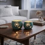 Duo de Photophores haut de gamme en fine Céramique design boule Motif Pissenlit en turquoise fabrication artisanale – Image 2